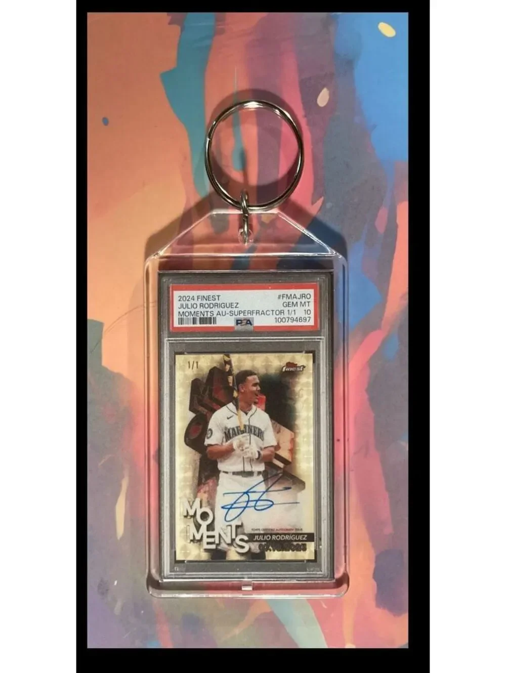 3042 Julio Rodriguez 2024 Topps Finest SuperFractor Auto Keychain